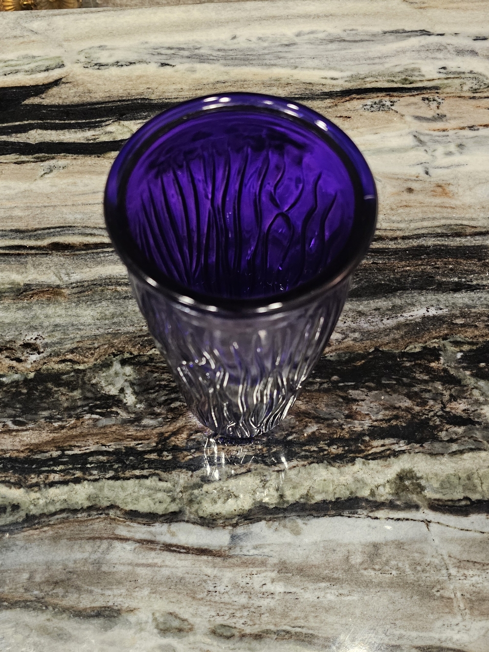 Textured Purple Glass Vase Tree Bark - Picture 3 of 6